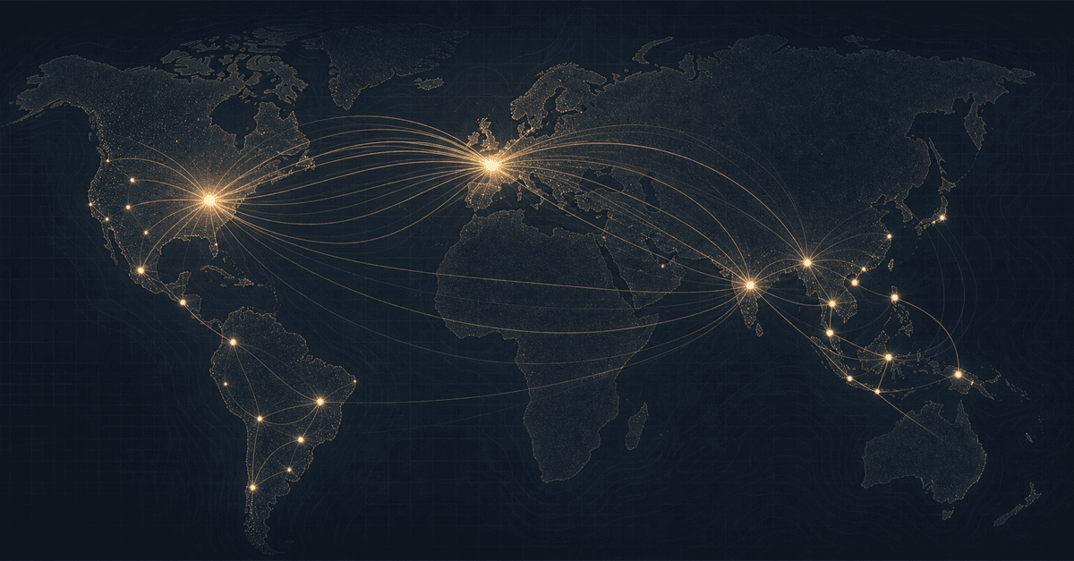 A global network map representing technology partnerships and value flows