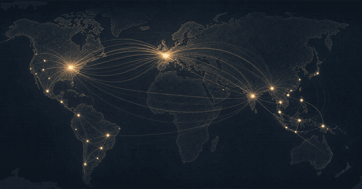 A dark world network visualising how AI value moves between organisations