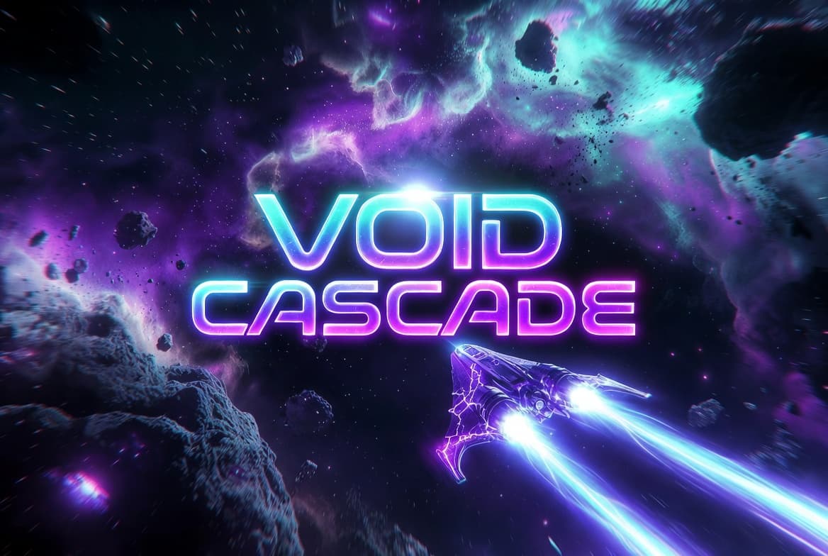 Void Cascade game cover with a spacecraft crossing a neon asteroid field